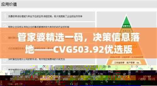 管家婆精选一码,决策信息落地——CVG503.92优选版