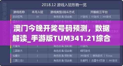 澳门今晚开奖号码预测,数据解读_手游版TUM341.21综合分析
