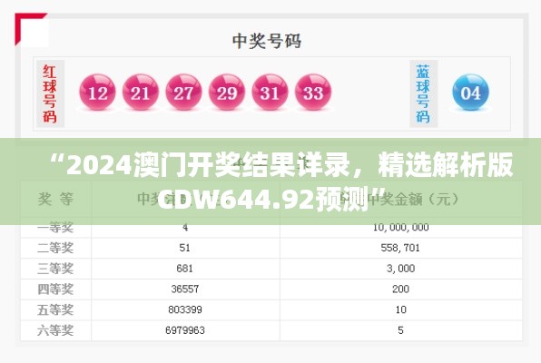 “2024澳门开奖结果详录,精选解析版CDW644.92预测”